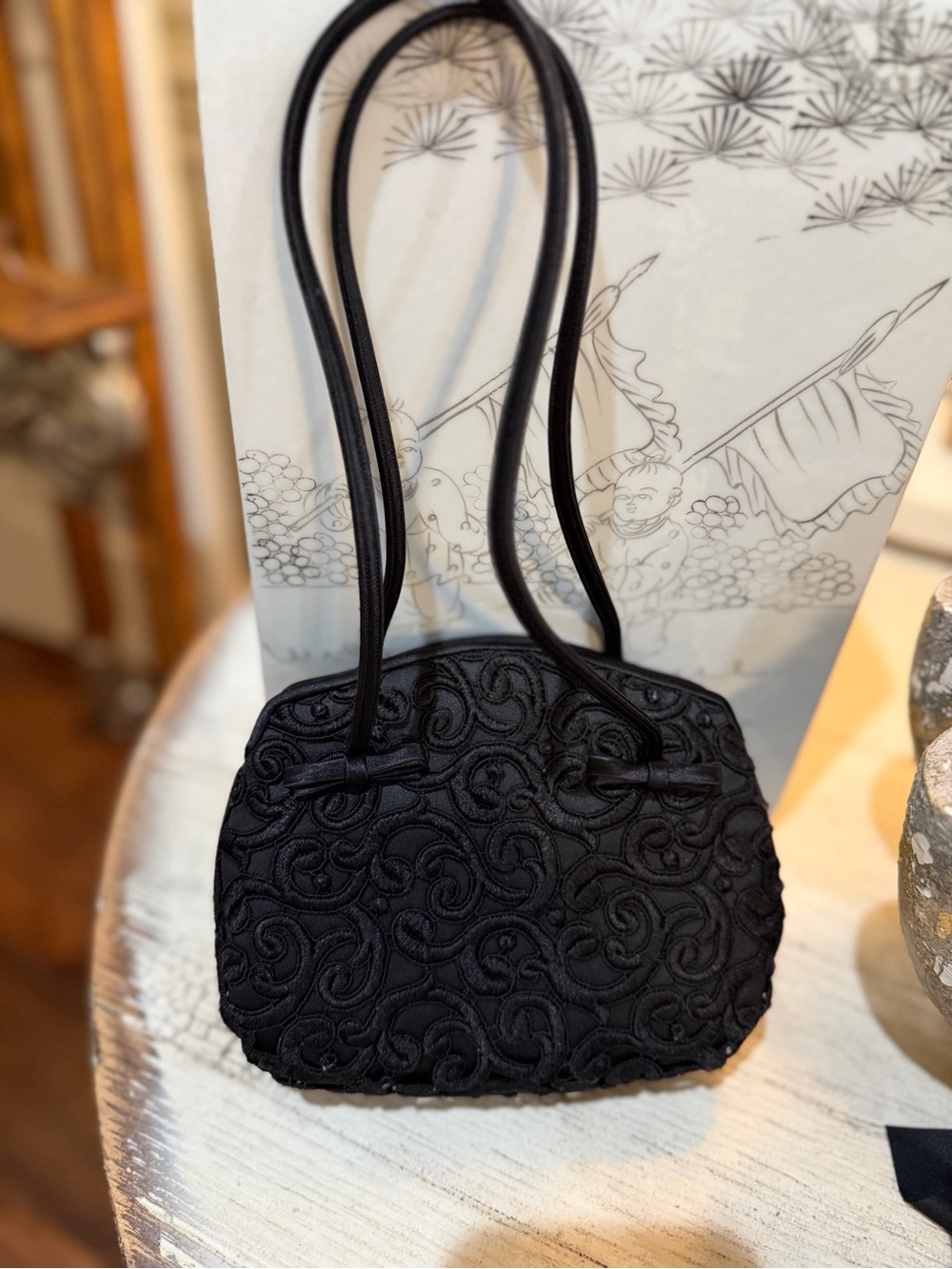 Judith Leiber Black Embroidered Evening Bag